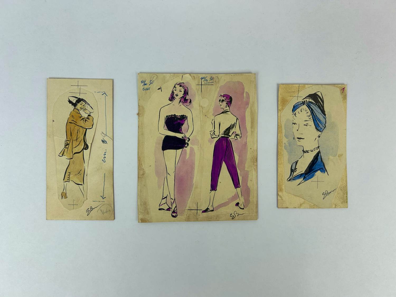 Luigi Bompard - Drie originele modetekeningen kopen? Bied vanaf 100!