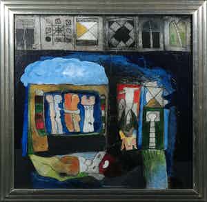 Michel van Overbeeke - Gemengde techniek op doek, Zonder titel - Ingelijst verkocht voor € 350!