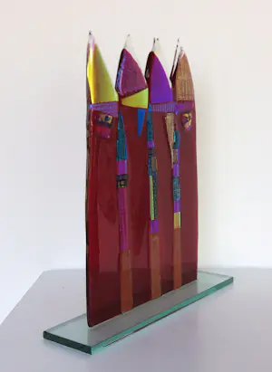 Bert Grotjohann - Glas, Kleurrijk abstract glazen object kopen? Bied vanaf 150!