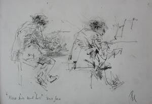 Piet Klaasse - 2 tekeningen op 1 vel: tekenende man + pianospeler kopen? Bied vanaf 55!