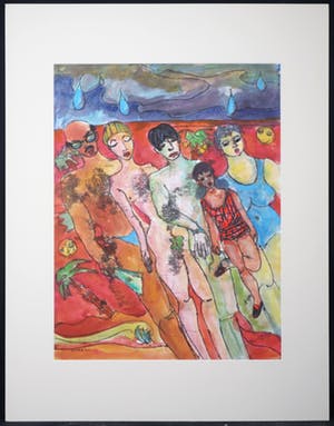 Franca Muller Jabusch - Gemengde techniek op papier o.a. acryl en krijt, z.t. Figuren kopen? Bied vanaf 35!