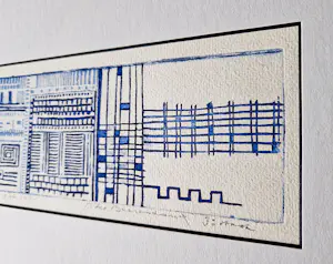 Theo Beerendonk - unieke 1971 abstracte reliëfdruk - compositie in blauw - gesigneerd kopen? Bied vanaf 65!