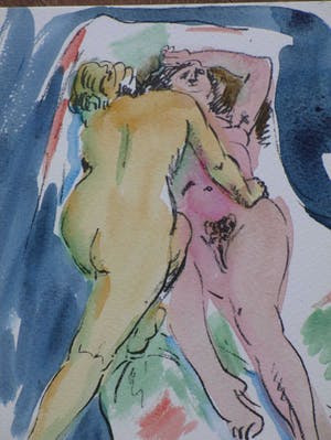 Freek van den Berg - Vriendinnen op het bed - Handgekleurde litho kopen? Bied vanaf 45!