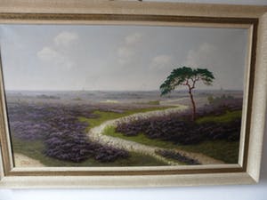 Thomas van Wissen - Olieverf op doek. Titel, "Veluws Heidelandschap". kopen? Bied vanaf 50!
