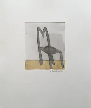 Klaas Gubbels - ets met aquarel ingekleurd - ‘Stoel’ kopen? Bied vanaf 245!