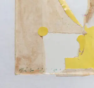 Gerard Brussee - Abstracte compositie, gemengde techniek met collage (netjes ingelijst) kopen? Bied vanaf 50!