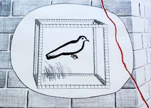 Roger Raveel - keurig ingelijste zeefdruk : duif in kooi verkocht voor € 749!