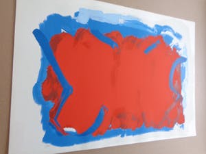 Bram Bogart - ROOD-BLAUWE ABSTRACTIE / KLEURZEEFDRUK / 50x70cm / SIG / 1987 kopen? Bied vanaf 1!