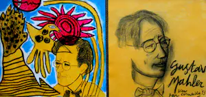Corneille - tekening + gem. techniek + foto + handgeschreven teksten: Gustav Mahler - 1993 kopen? Bied vanaf 1495!