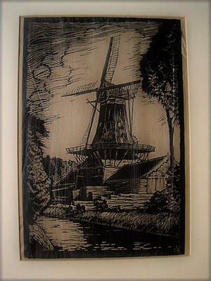 Niet of onleesbaar gesigneerd - Fraaie 1930 gesigneerde Houtsnede "Houtzaagmolen de Nagtegaal Dordrecht" kopen? Bied vanaf 1!