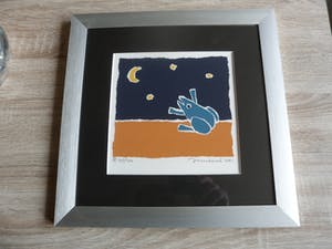 Hans Innemee - Zeefdruk. Titel, "Blauwe kikker". kopen? Bied vanaf 50!