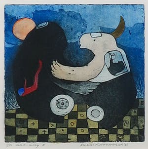 Michel van Overbeeke - Kleurenets met bladgoud, Aware away I - Ingelijst kopen? Bied vanaf 20!