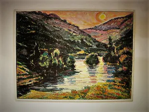 Daniel Wilhelm Bekking - GROOT! Express. olieverf "Zonsondergang Gorges de la Sioule Frankrijk" kopen? Bied vanaf 76!