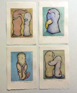 Jorg Reme - set van 4 etsen, kleine oplage, zeldzaam verkocht voor € 95!