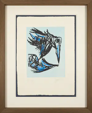 Karel Appel - Blue Raven - Grote Expressieve Aquatint Ets - heel fraai ingelijst kopen? Bied vanaf 1890!