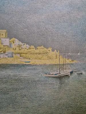 Wim Schuhmacher - In 1947 gemaakte grote kleuren-litho "Peñiscola Spanje" potloodgesigneerd kopen? Bied vanaf 41!