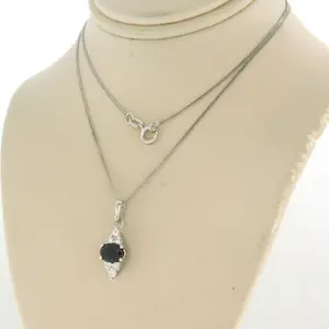 14k witgouden collier met saffier en briljant geslepen diamant 0.20 ct - 45 cm kopen? Bied vanaf 375!