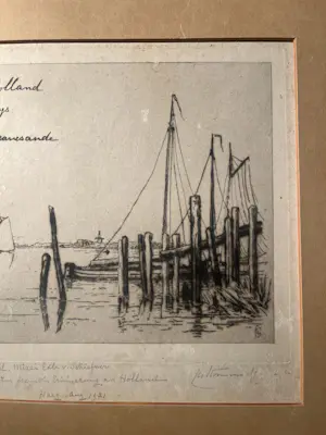 Carel Nicolaas Storm van 's-Gravesande - Ets, zee (of meer) met boot aan wal Den Haag 1921 kopen? Bied vanaf 30!
