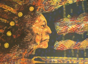 Espen Hagen - Grote ingelijste zeefdruk , American Indian – 1994 kopen? Bied vanaf 100!