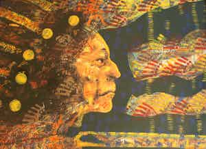 Espen Hagen - Grote ingelijste zeefdruk , American Indian – 1994 verkocht voor € 100!