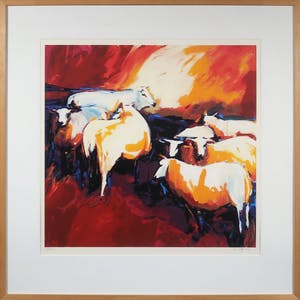 Gerda Elfring - Zeefdruk, Schapen - Ingelijst kopen? Bied vanaf 35!