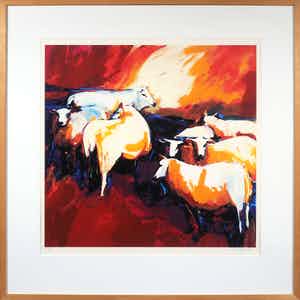 Gerda Elfring - Zeefdruk, Schapen - Ingelijst verkocht voor € 35!