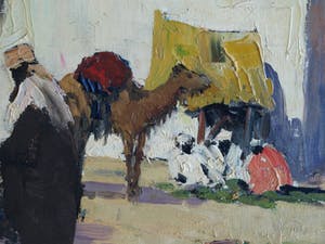 Niet of onleesbaar gesigneerd - Olieverf op doek , Oriëntaalse voorstelling – ingelijst & gesigneerd – ca 1950? kopen? Bied vanaf 1!