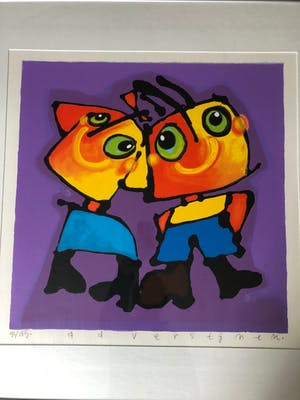 Ad Verstijnen - Zeefdruk, Broer en Zus - Ingelijst (passe-partout / met glasschade) kopen? Bied vanaf 150!