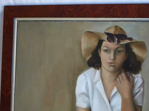 Elly du Clou-Bruggeman - Olieverf op doek , Vrouw met hoed, Zelfportret? – Groot kopen? Bied vanaf 100!