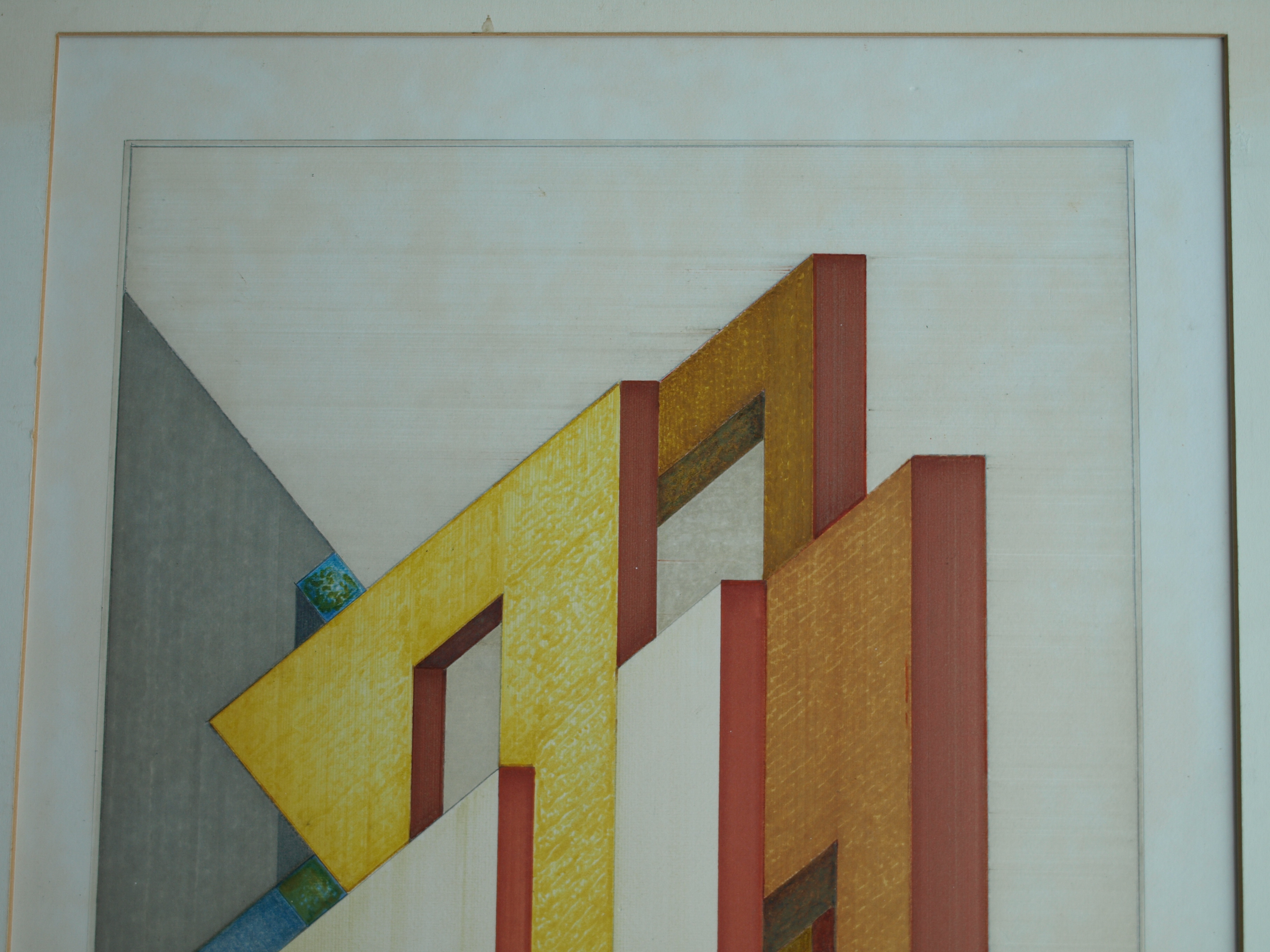 Niet of onleesbaar gesigneerd - Tekening , Bouwwerk – gesigneerd d.m.v. monogram – ingelijst - 1976  kopen? Bied vanaf 1!