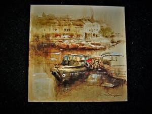 Niet of onleesbaar gesigneerd - gesigneerde jaren 50 Aquarel "vissersboten in Haven Stavoren Friesland" kopen? Bied vanaf 10!