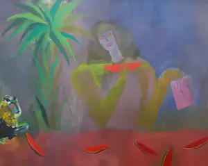 Branka Perosevic - Z.T. (vrienden tussen palmen) Acryl - GROOT werk - 251-B kopen? Bied vanaf 150!