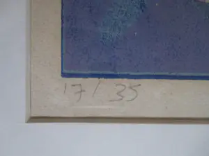 Anton Vrede - Ingelijste lino "Paars ei" kopen? Bied vanaf 1!