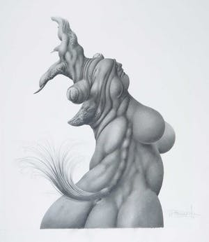 Peter Breedijk - Zeer gedetailleerde potloodtekening, Fantasiefiguren kopen? Bied vanaf 100!