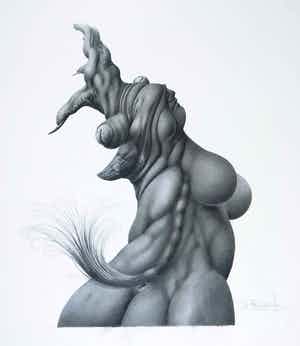 Peter Breedijk - Zeer gedetailleerde potloodtekening, Fantasiefiguren verkocht voor € 100!