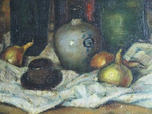 Niet of onleesbaar gesigneerd - Olieverf op doek, Stilleven met uien en flessen – gesigneerd kopen? Bied vanaf 10!