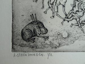 Ab Steenvoorden - Ets , Het Nijlpaard – Surrealistische voorstelling, 1972 - 19½ x 33½ cm kopen? Bied vanaf 35!