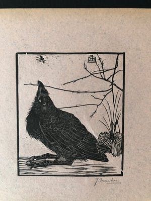 Jan Mankes - Houtsnede kleine kraai kijkend naar mugje - Gesigneerd - 1918 kopen? Bied vanaf 450!