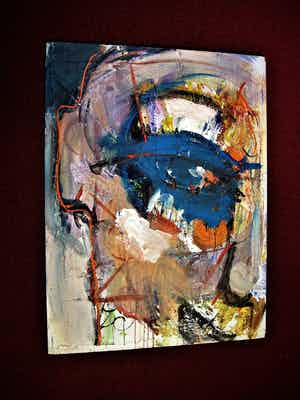 Niet of onleesbaar gesigneerd - Collectie Aat Veldhoen - Olieverf e.a. - (zelf) portret met grote mond - verkocht voor € 1!