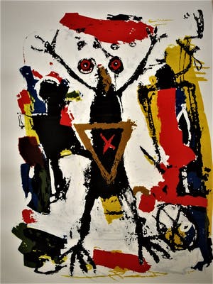 Nelson Carrilho - Curaçao 1953 - GROOT ! Expressionistisch Litho "untitled" gesigneerd kopen? Bied vanaf 10!