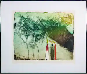 Michel van Overbeeke - Kleurets op papier, Zonder titel - Ingelijst vendu pour 80€ !