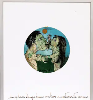 Ans Wortel - Ingelijste gemengde techniek: 'die op haar lange benen ons koos om ertussen...' kopen? Bied vanaf 225!