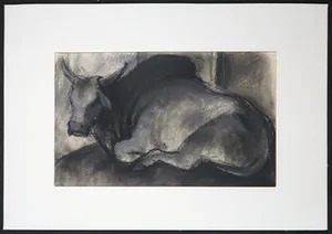 Miriam Cobelens - Krijttekening, Liggend rund kopen? Bied vanaf 1!