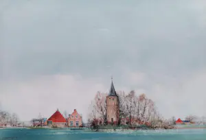 Ciano Siewert - Dorp aan het water, tekening / aquarel (netjes ingelijst, groot) kaufen? Bieten Sie von 100!