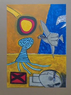 Corneille - KLEURRIJKE SCENE / KLEURLITHO / 70x50cm / SIG / 2001 kopen? Bied vanaf 165!