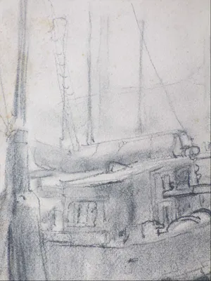 Willem van Dort - Schip aan de kade - Tekening kopen? Bied vanaf 1!