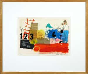Theo Koster - Zeefdruk en collage, 123 - Ingelijst verkocht voor € 35!