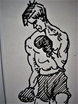 Kees Heynsius - Karikaturale omstreeks 1930 gemaakte (2) Inkt tekeningen "Boxers" kopen? Bied vanaf 43!