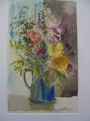 Hannie Bouman - Aquarel, Boeket bloemen in een pot. kopen? Bied vanaf 30!
