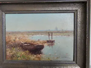 Aris Knikker - Polderlandschap met schuit kopen? Bied vanaf 150!
